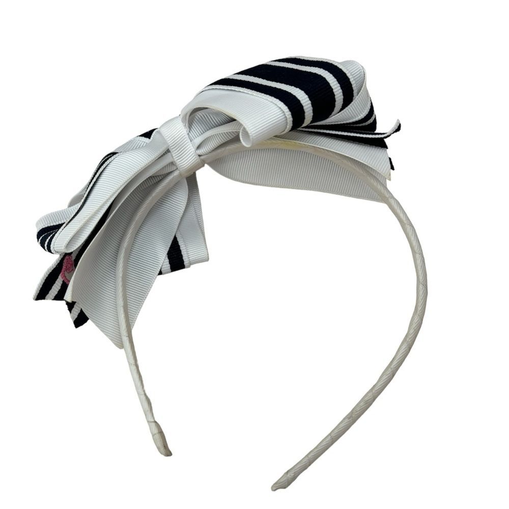 Vineyard Vines Navy Blue and White Bow Headband with VV Whale in Pink